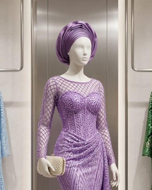 Lilac Lace Aso Ebi Gown