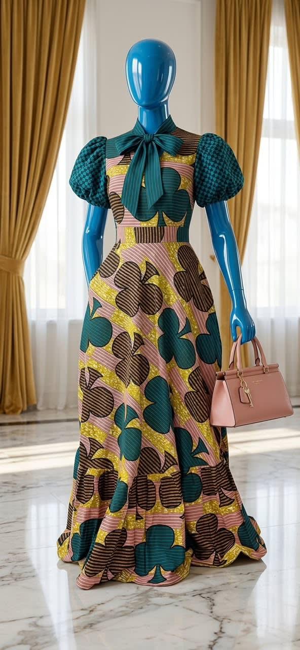 Teal Bloom Puff-Sleeve Gown