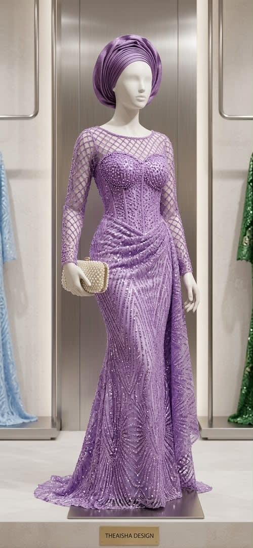 Lilac Lace Aso Ebi Gown